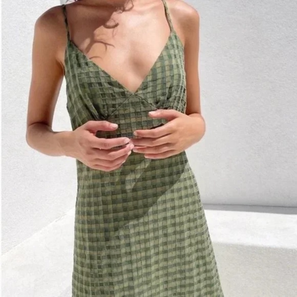 Lisa Says Gah Christy Slip Dress in Green Gingham